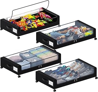 Under Bed Storage with Wheels, XXL 60L Under the Bed Storage Bins, Under...