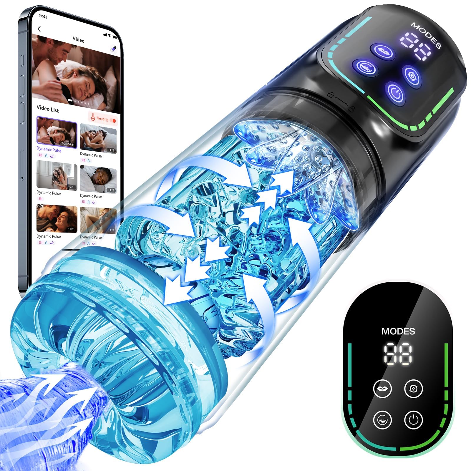 jodiyece Male Masturbator Penis Pump - Male Sex Toys for Men Sex Toy Pocket Pussies 7 Thrusting Rotating Vibrating Sucking Licking Stroker Adult Toys Vacuum Pumps &amp; Enlargers LCD APP (Black-APP)