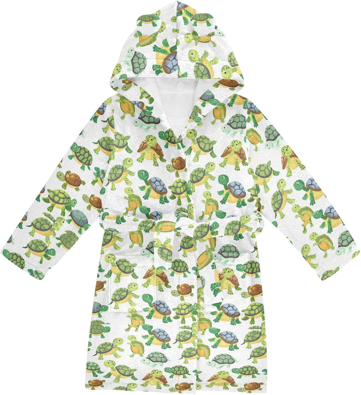 senya Cute Small Turtle Toddler Hooded Bathrobe Kids Soft Plush Bath Towel Robes for Boys Girls 2-12 Years