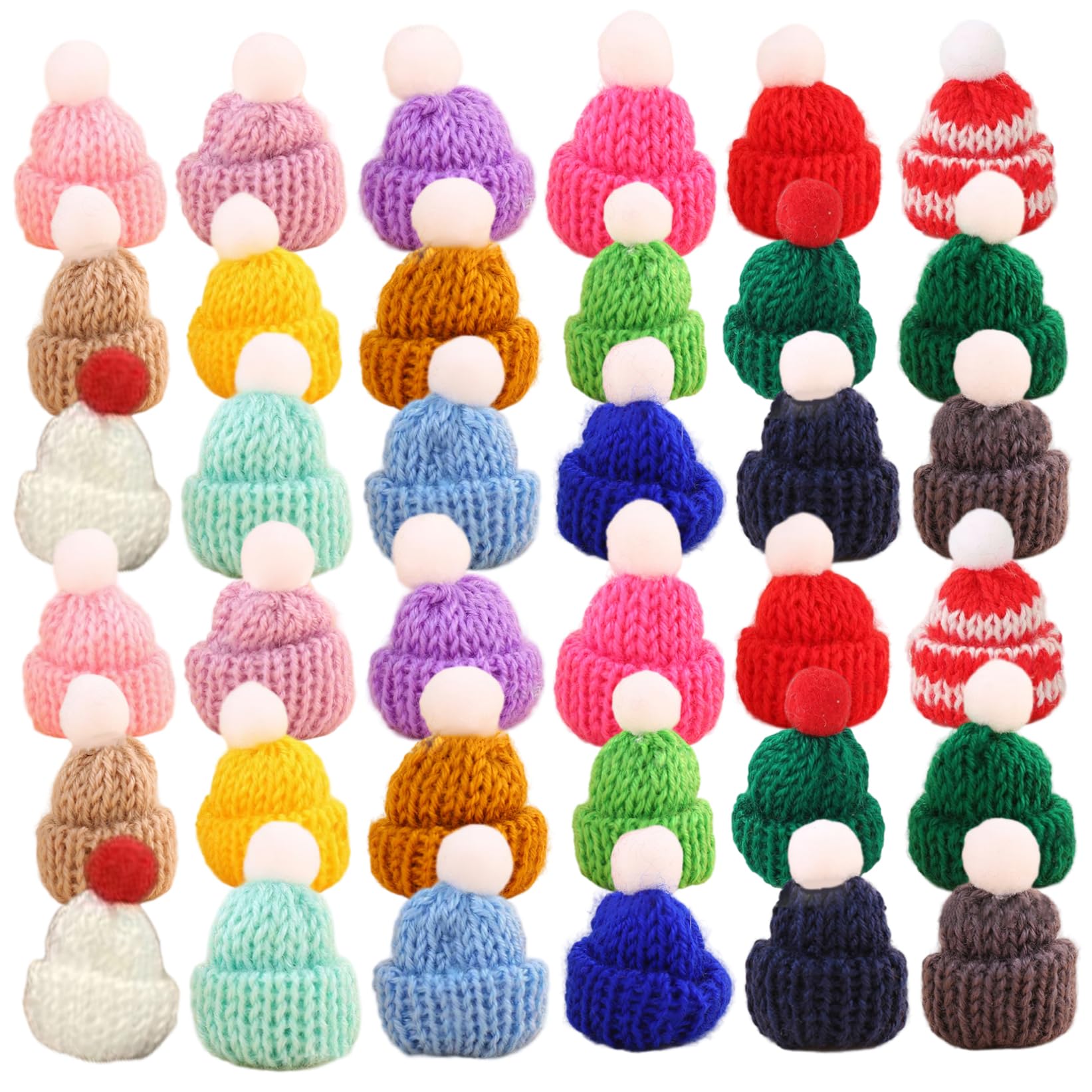 DAGLLGEW 150Pcs Mini Knit Hats Christmas Mini Knitting Doll Hats Cute Wool Yarn Accessories for Christmas Ornaments DIY Art and Craft, Assorted Colors for Crafts Hat
