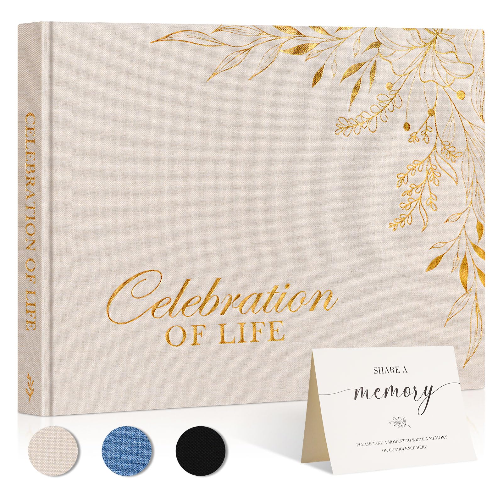 Lanpn Funeral Guest Book for Memorial Service Linen Cover Celebration of Life Registry Guest Book