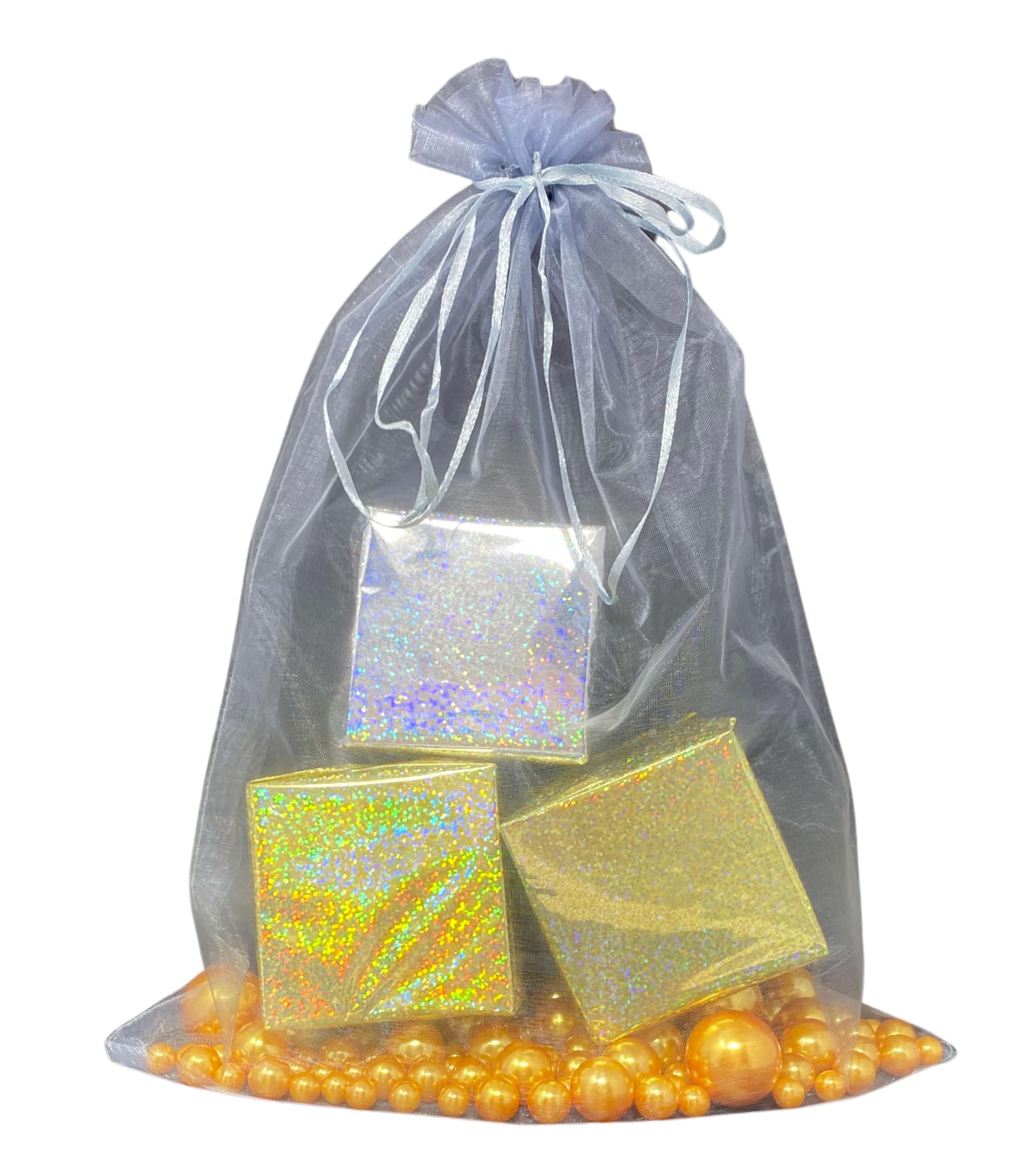 JULIPE Paquete de 50 bolsas de regalo grandes de organza de 12 x 16 pulgadas, bodas, damas de honor, cumpleaños, promociones (plateado)