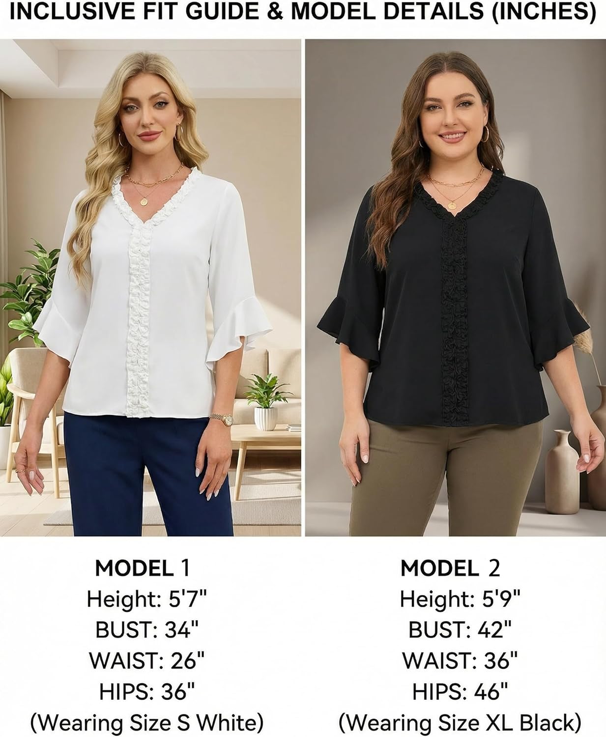 Blooming Jelly Womens Dressy Casual Blouses 3/4 Length Bell Sleeve V Neck Ruffle Tops Trendy Summer Business Work Shirt - Image 6