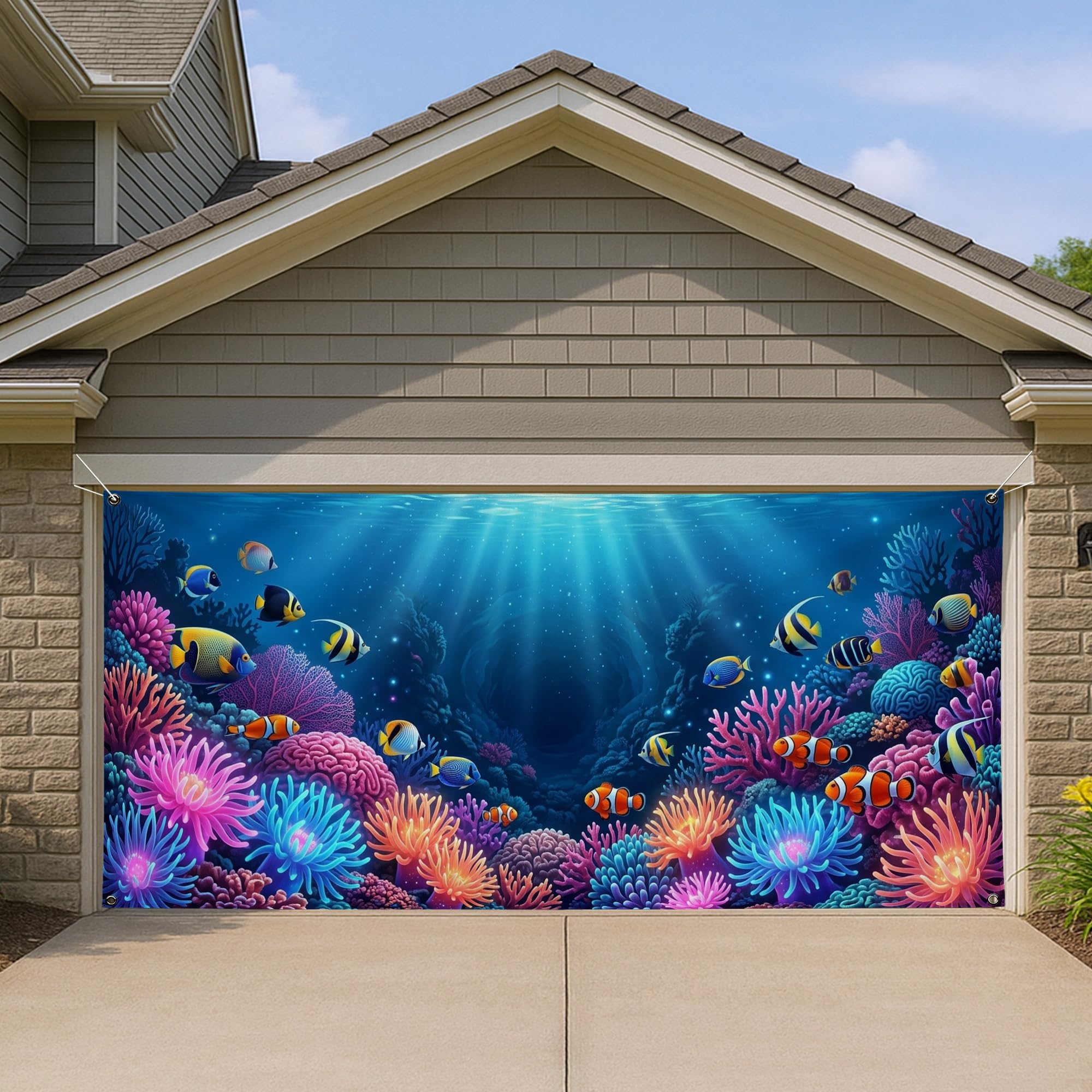 Housse de porte de garage sous-marine géante de 397x180 cm pour déco d'été