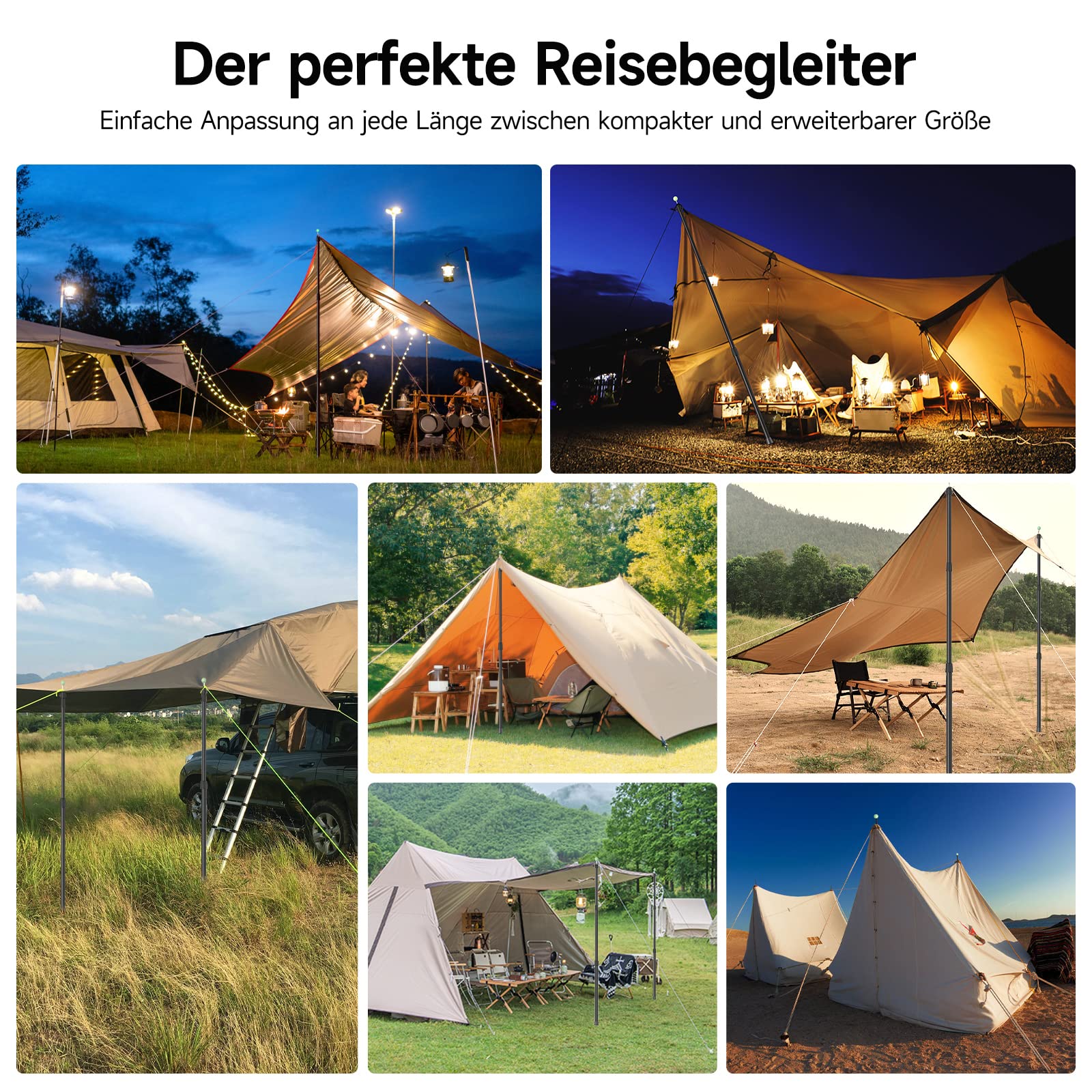 SAN LIKE Zeltstange Teleskop Zeltstangen Teleskopstange 245 cm, Aaluminium Aufstellstangen Camping für Zelte oder Sonnensegel Heavy Duty Campingplanen Zeltstange Vorzelt Teleskopierbar Schwarz