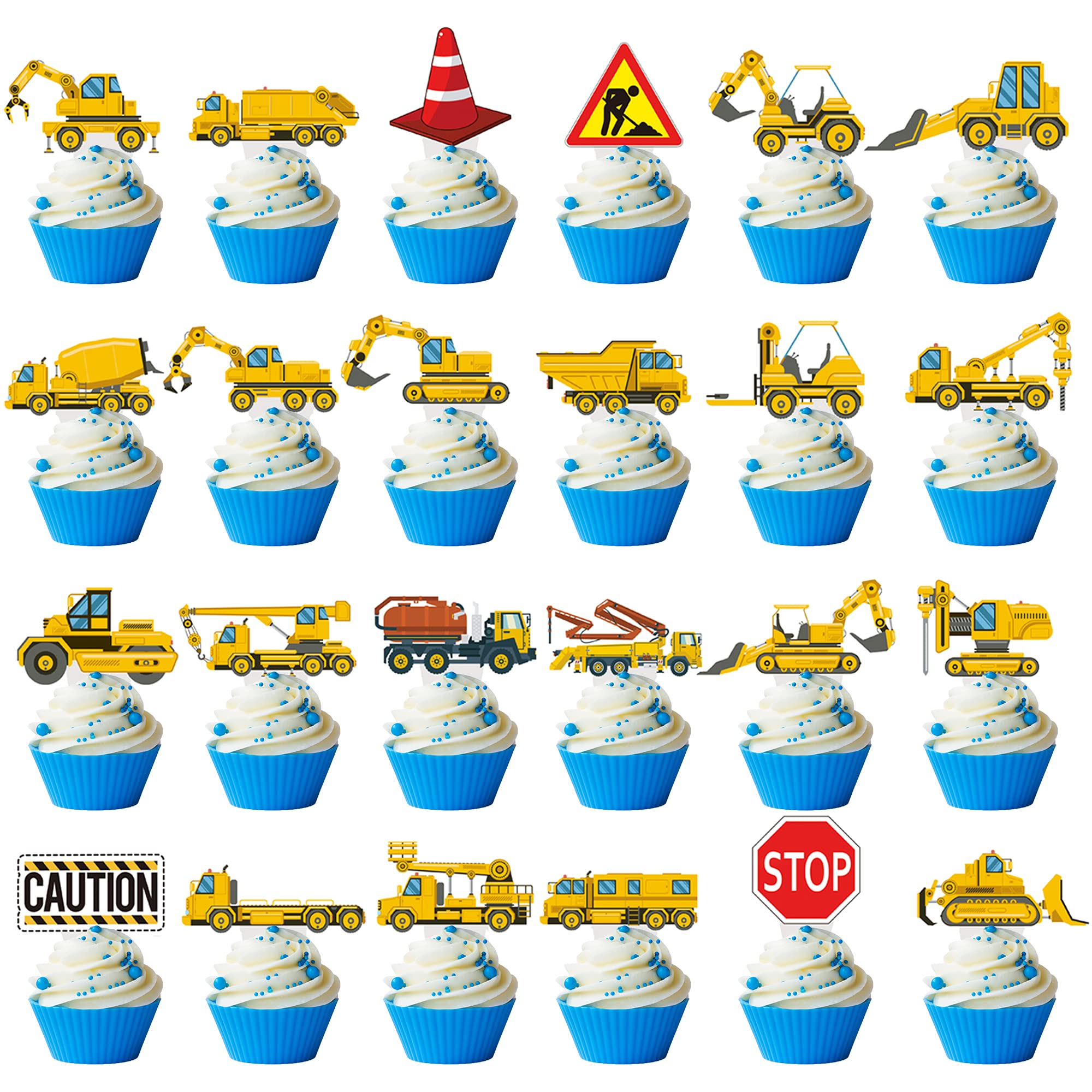 Construction Cupcake Toppers - 48 Pcs Dump Truck, Excavator, Tractor Cake Picks For Kids Birthday Party - View #12