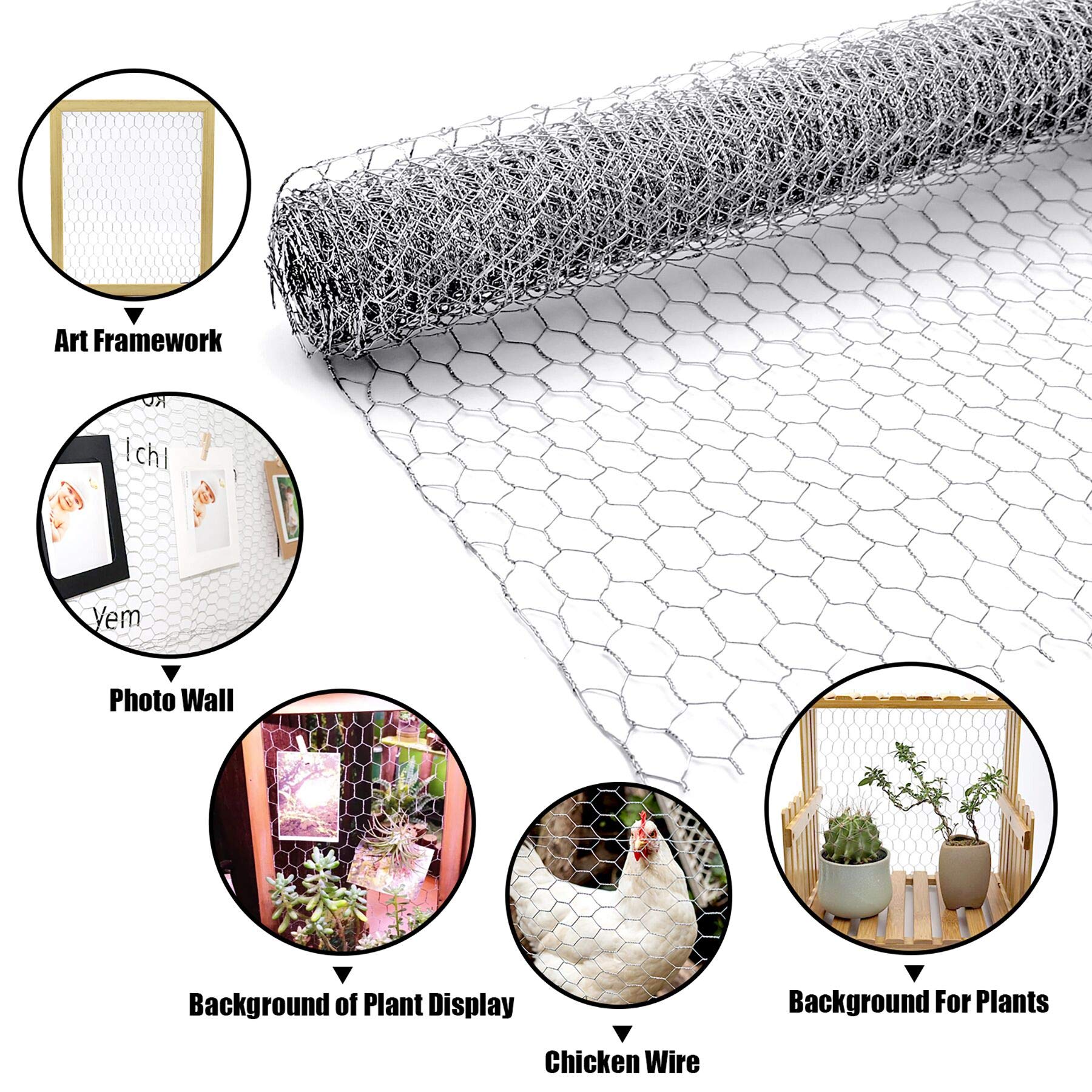BSTWM Chicken Wire Net 16.9in x 16.5 ft for Crafts and Gardening,Galvanized Hexagonal Wire Mesh with Mini Cutting Pliers and Wire Ties (16.5ft)