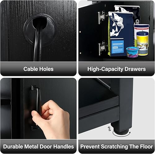 Miniatura 8 de TC-HOMENY Soporte de acuario de 10 a 29 galones con estación de carga y agujeros para cables, soporte de metal para pecera con gabinete de