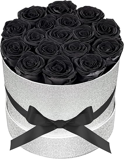17 Black Flowers in Glitter Box, Birthday Gifts for Women, Preserved Flowers, Mothers Day Roses Gift for Mom