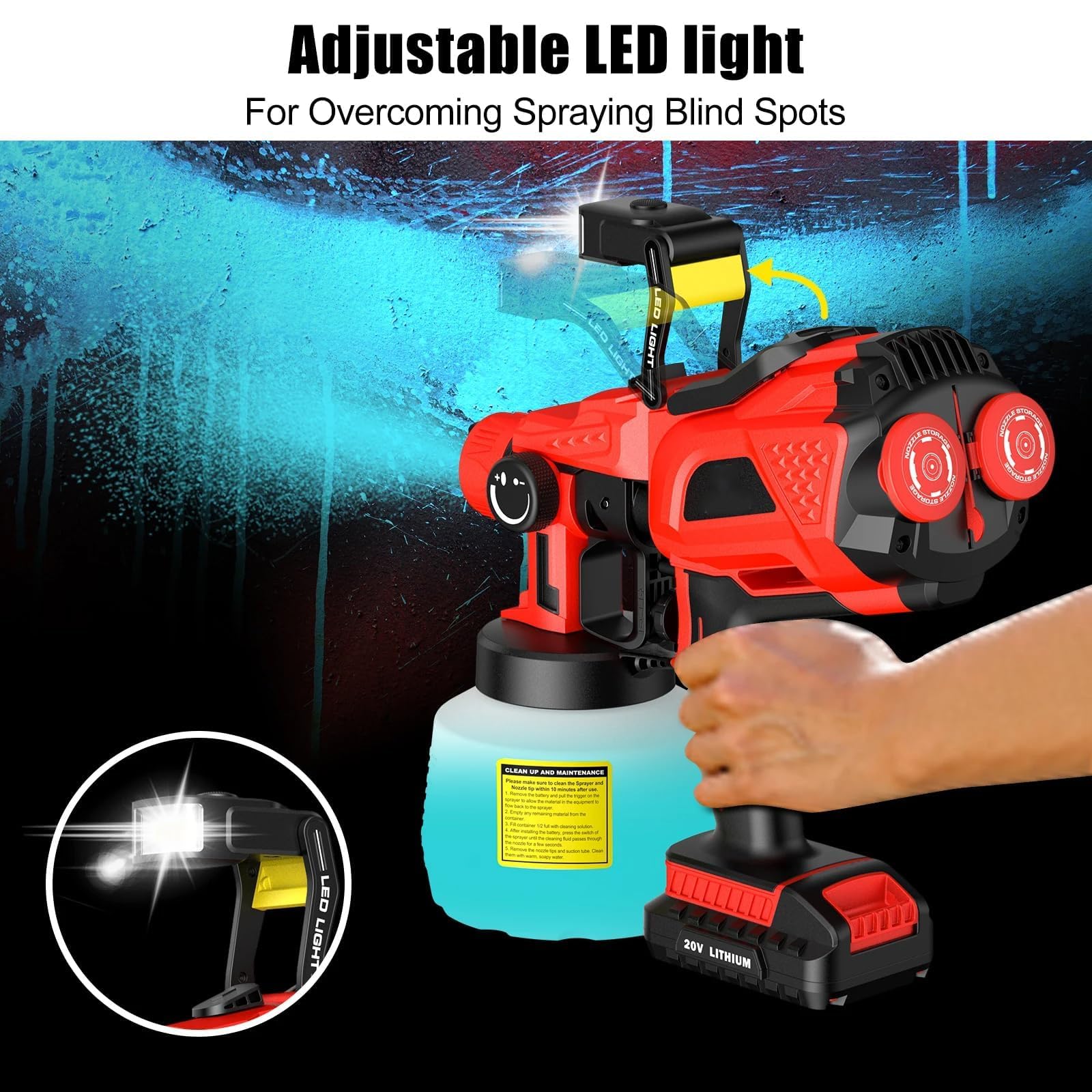 Spruzzatore di vernice senza fili per mobili in legno e recinzioni, 3 modalità di spruzzo, luce LED per un facile utilizzo e precisione