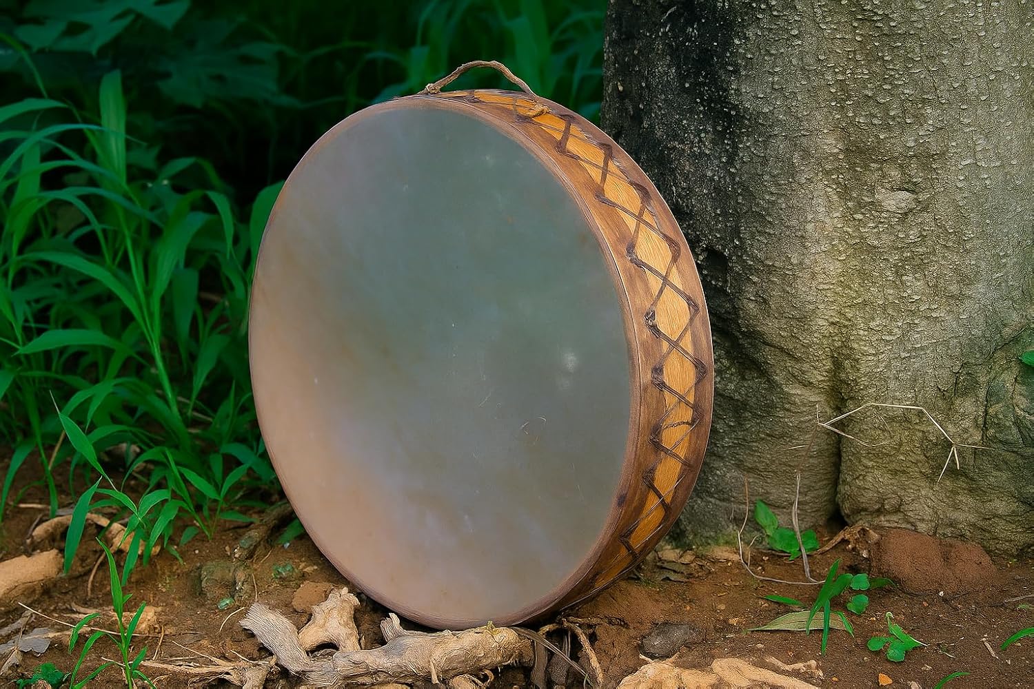 ARAW American Shamanic Ceremonial Hand Drum Double Side Bison Hide, Cedar Wood Frame, Bodhran Drum