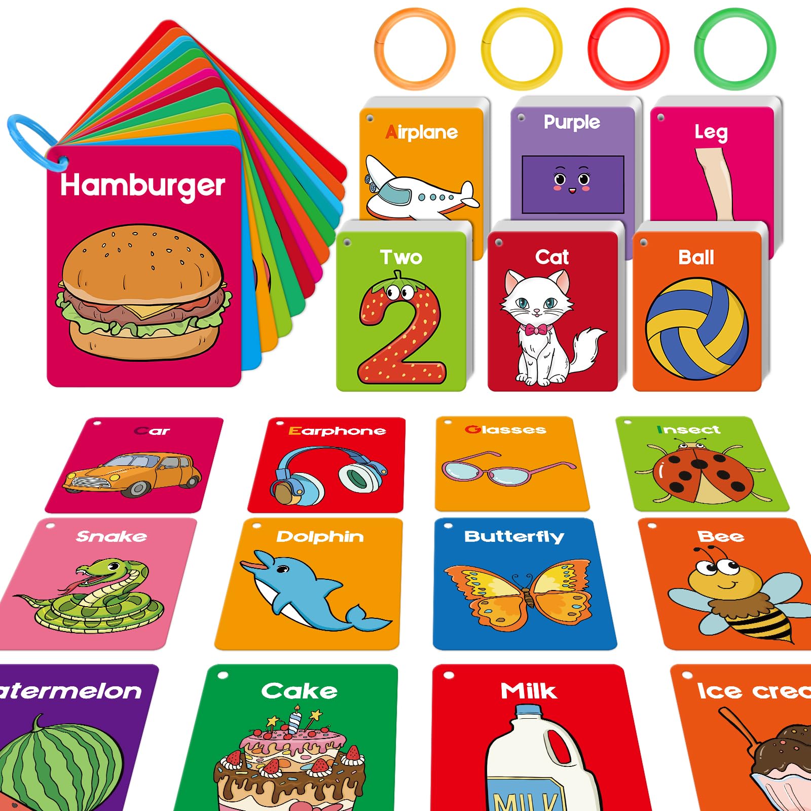 HugHush Toddler Flash Cards Baby Cognitive Flashcards for Kids, Alphabet, Animals, Numbers, Shapes Colors, First Words, Body Parts, Foods, Educational