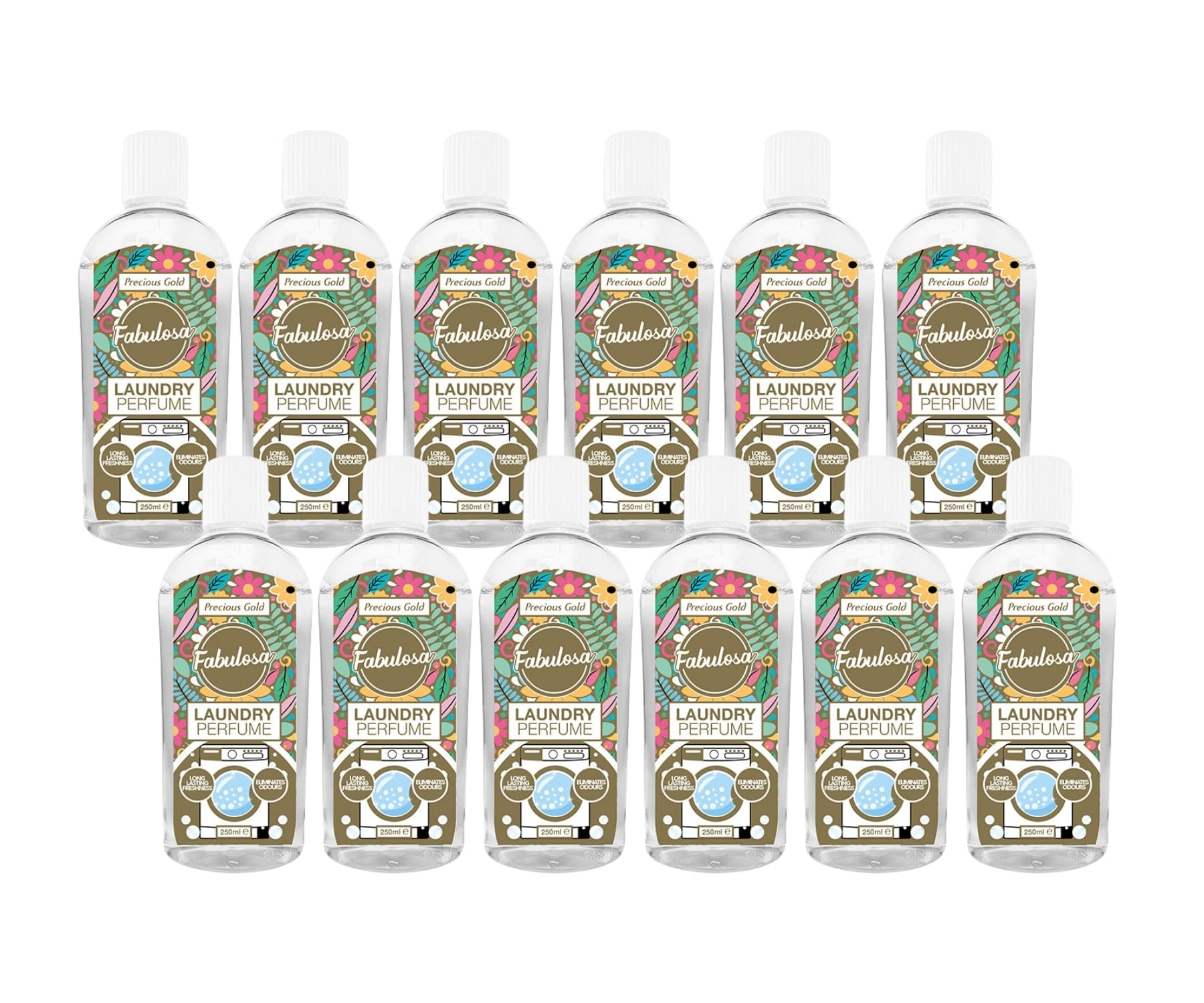 Fabulosa Versatile Laundry Perfume, Scent Boosters For Laundry, Deodorizer, Odour Eliminator, Long-Lasting Freshness, Laundry Fragrance, 250 ml, 12, Pack, Precious Gold