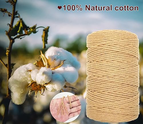 Miniatura 4 de Cuerda de algodón de 0.118 in, cuerda de cordel de 220 yardas, cuerda de macramé de algodón 100% natural para colgar plantas, colgar en la pared,