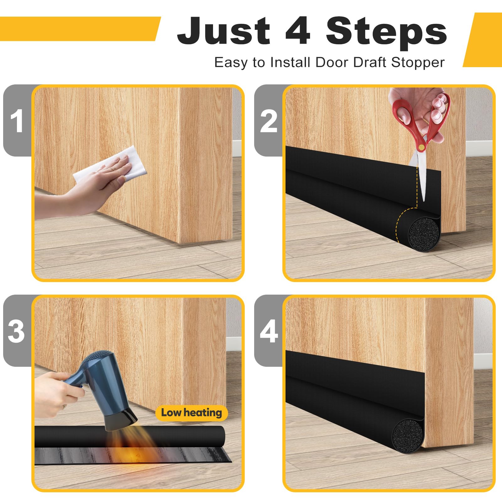 Twin Under Door Draft Stopper - Adjustable 32" To 38", Blocks Noise, Wind, Dust With Foam Seal
