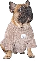 Vista 7 de iChoue Suéter de cuello redondo para perro con bloques de color, ropa cálida de invierno para bulldog francés, pug Boston Terrier, color negro y Gris