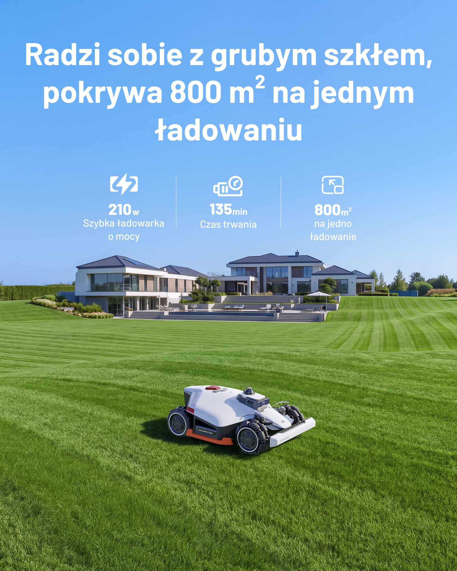 Mammotion LUBA 3 AWD 1500 robot koszący bez przewodu, Zalec. 1500 m² | 360° LiDAR + Podwójna kamera z KI, AWD do 80% nachylenia, 15 stref, Wysokość cięcia 25-70 mm, Bateria 9,4Ah