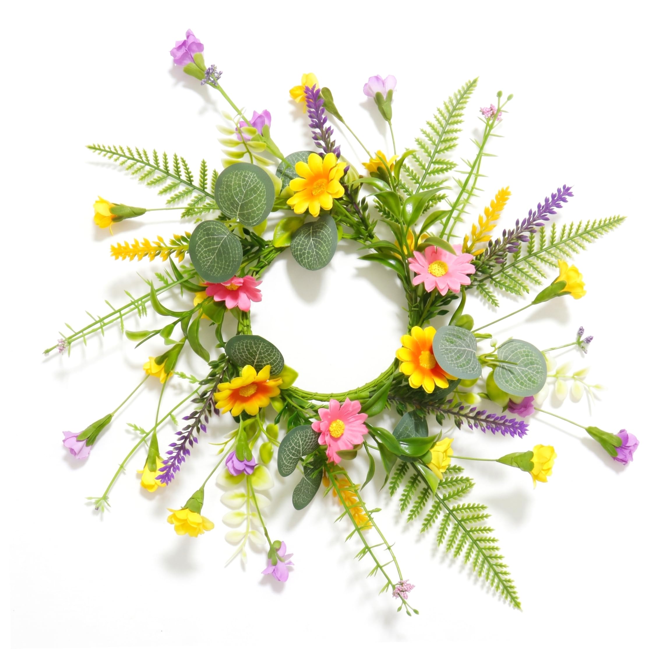 Tsawntd Candlestick Holders, Floral Candle Rings, Realistic Daisy Candle Rings Wreath, summer wreath for Tabletop - 11.81" Outer/3.54" Inner