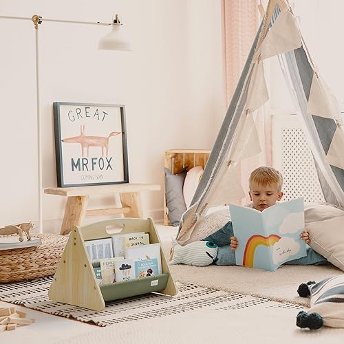 Miniatura 8 de ZICOTO Estantería decorativa de madera con asa para habitaciones de niños, mantiene los libros ordenados y al alcance de los niños pequeños -