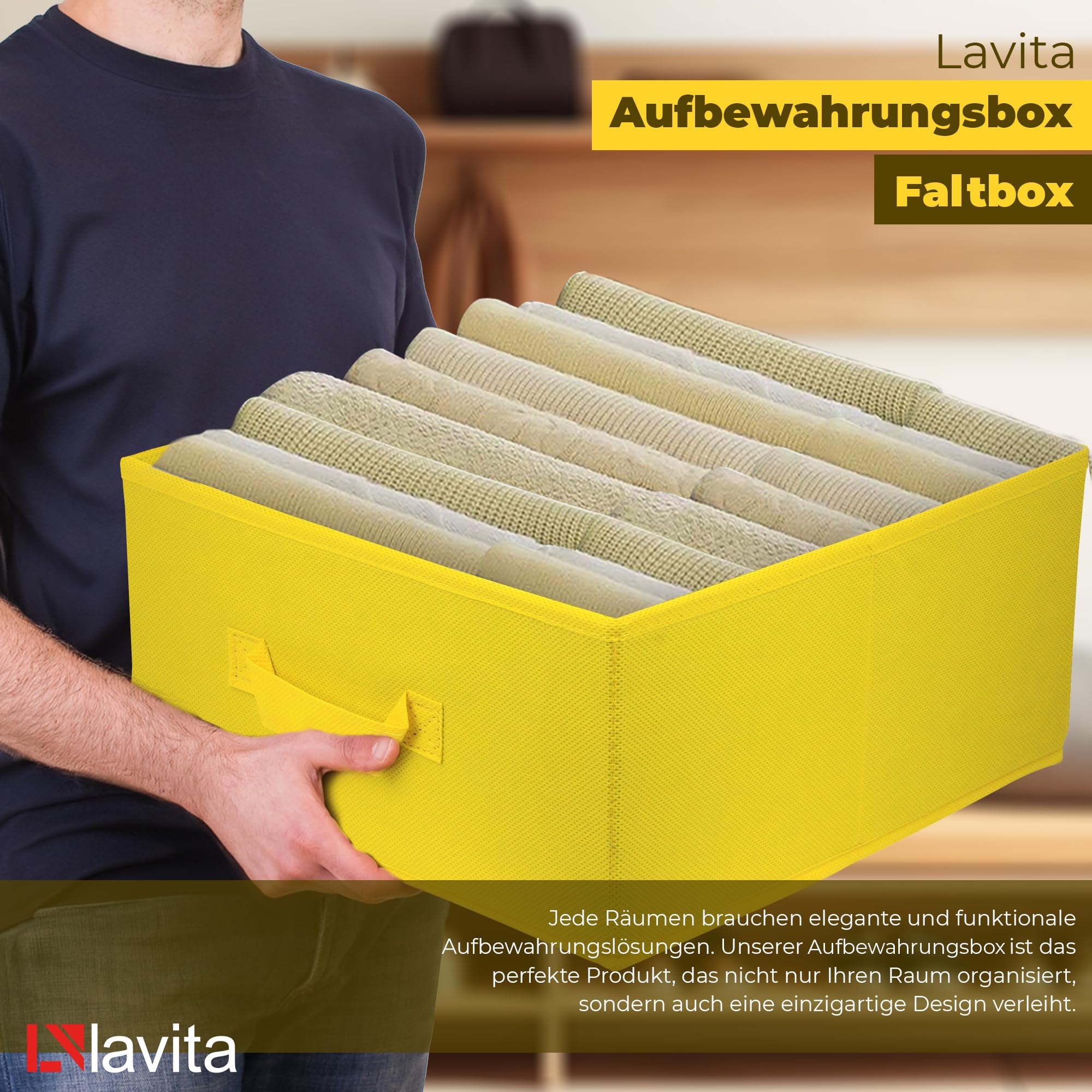 lavita Storage Box | faltbare Aufbewahrung Boxen 31 x 31 x 15 cm | Schubladen-Organizer Box| Ordnungssysteme fr Kleidung | Kleideraufbewahrung & Organisation | Gelb