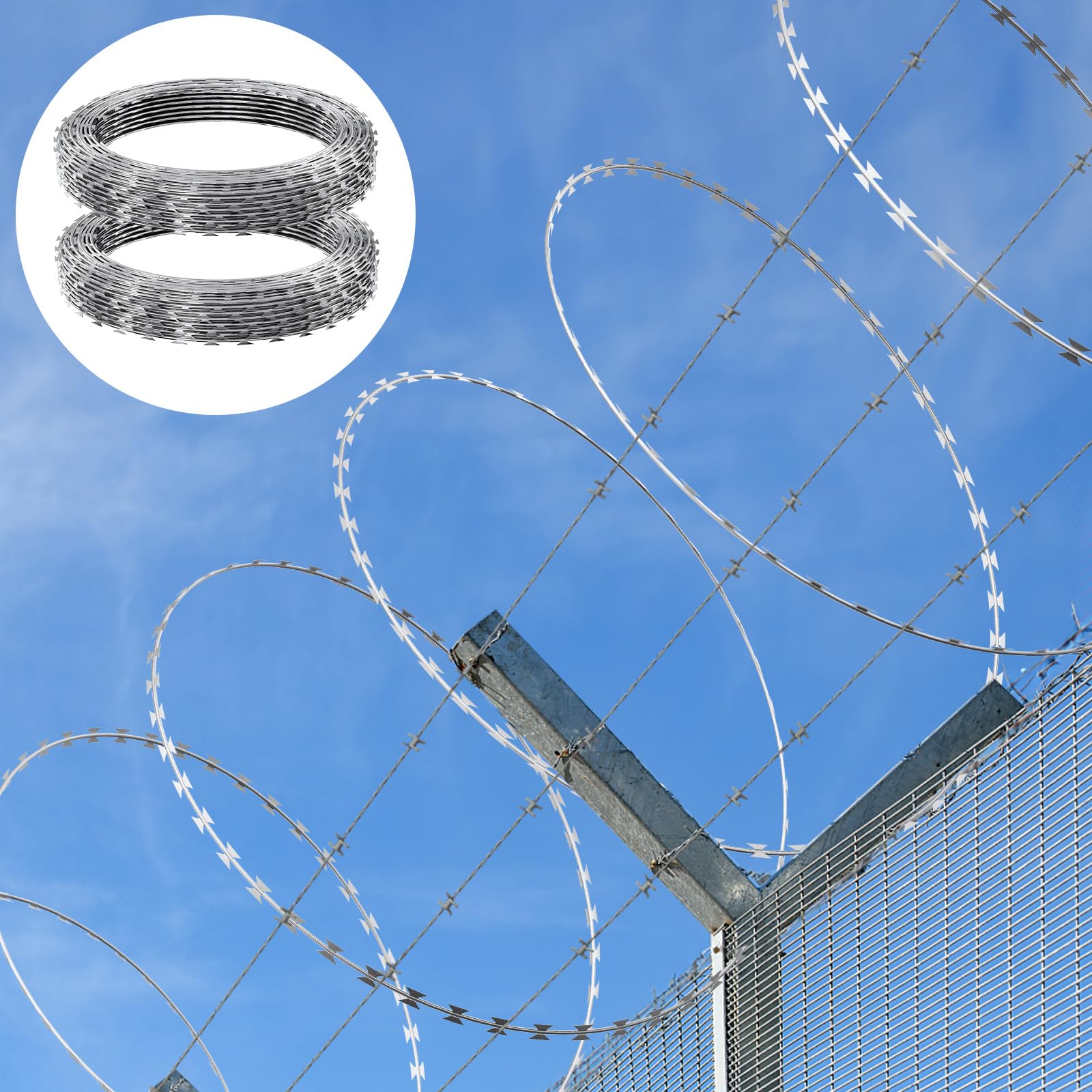 VEVOR Fil de Fer Barbelé 30 m 2 Rouleaux de Fil Barbelé Galvanisé à Chaud Clôture Grillage Protection Anti-Intrusion Lames Barbelées Tranchantes avec Gants de Protection pour Maison, Jardin, Balcon