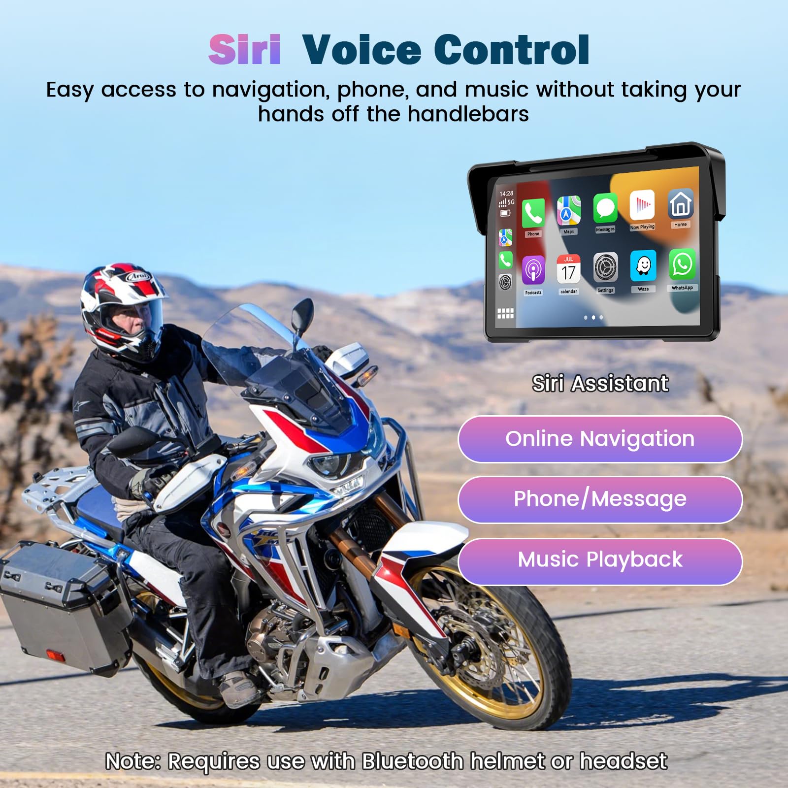 Schermo Carplay Moto 7 Pollici Portatile GPS Impermeabile Bluetooth Carplay Android Auto Supporto Magnetico