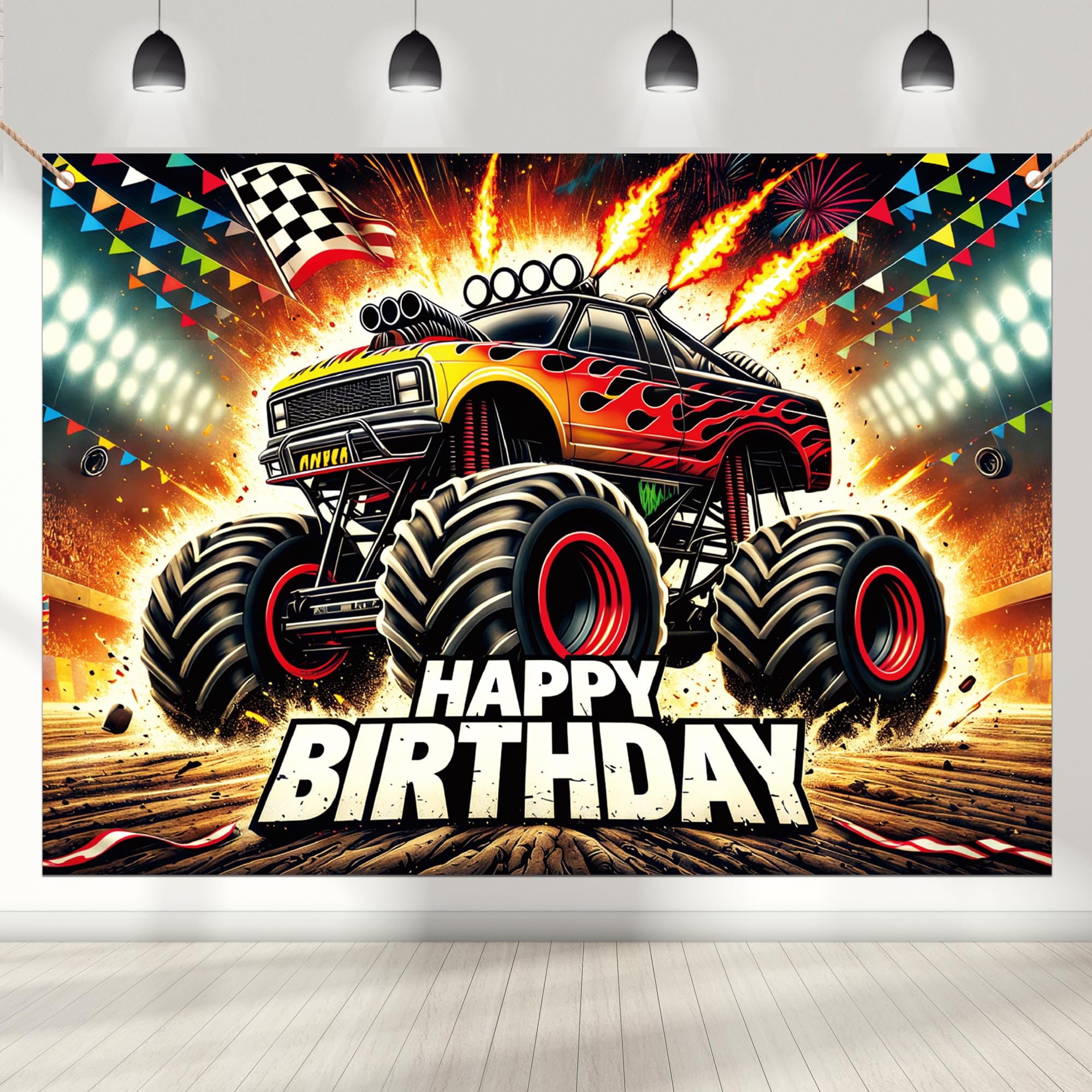Monster Truck Background 7 × 5 ft Truck Theme Party Decoration Monster Car Birthday Party Supplies Truck Fan Meeting Photo Background