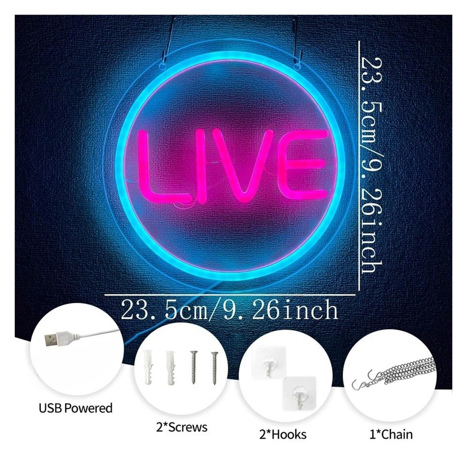 Insegna luminosa al neon Live for per neon Sign Blue Circle LED Light dimmerabile per alimentazione per USB 23,5 cm x