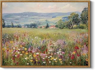 HUARCEY Vintage Floral Canvas Wall Art 12x16 Framed Countryside Landscap...