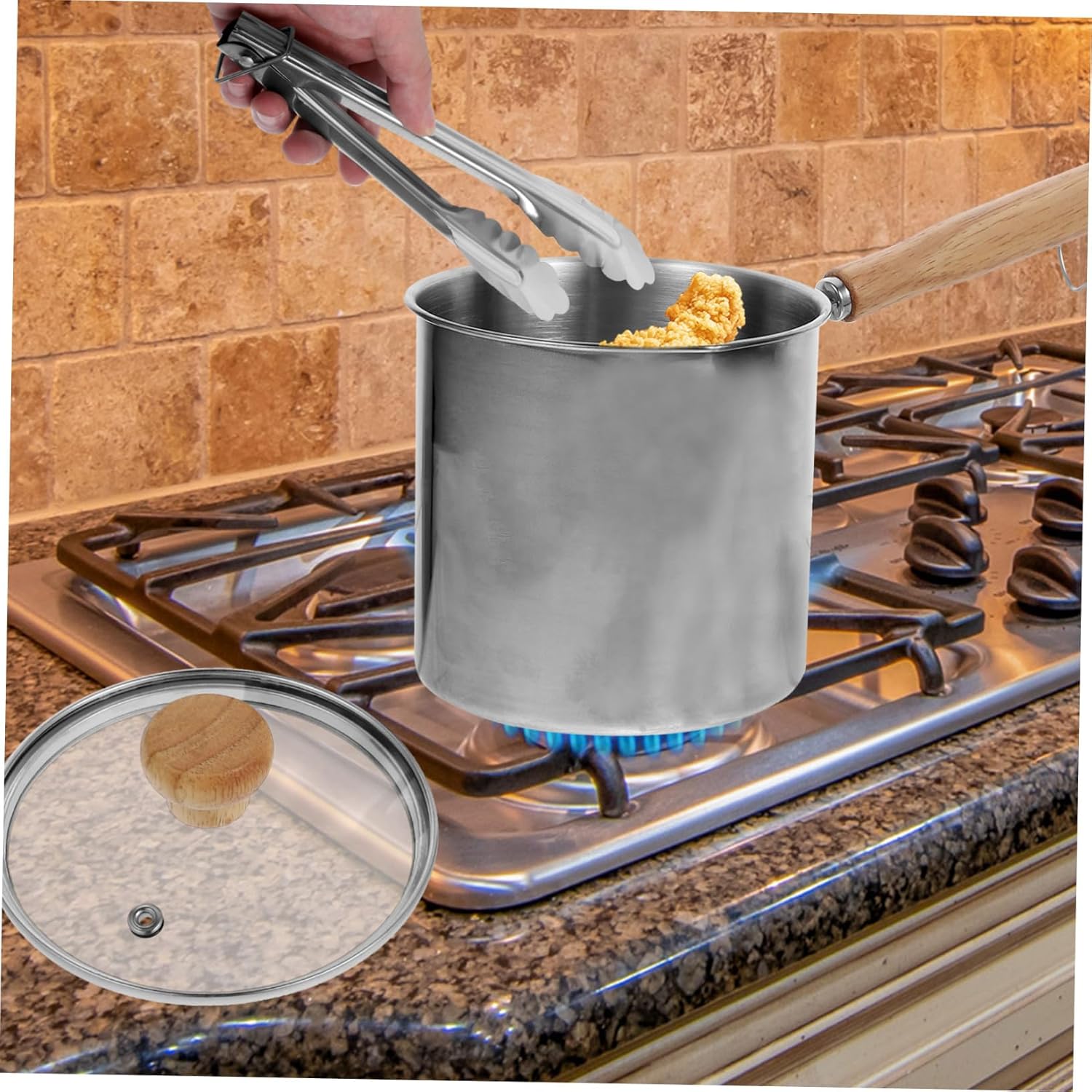 Cabilock 304 Stainless Steel Deep Fryer Pot Set with Tong Non-stick Kitchen Cookware for Frying Chicken Seafood and French Fries