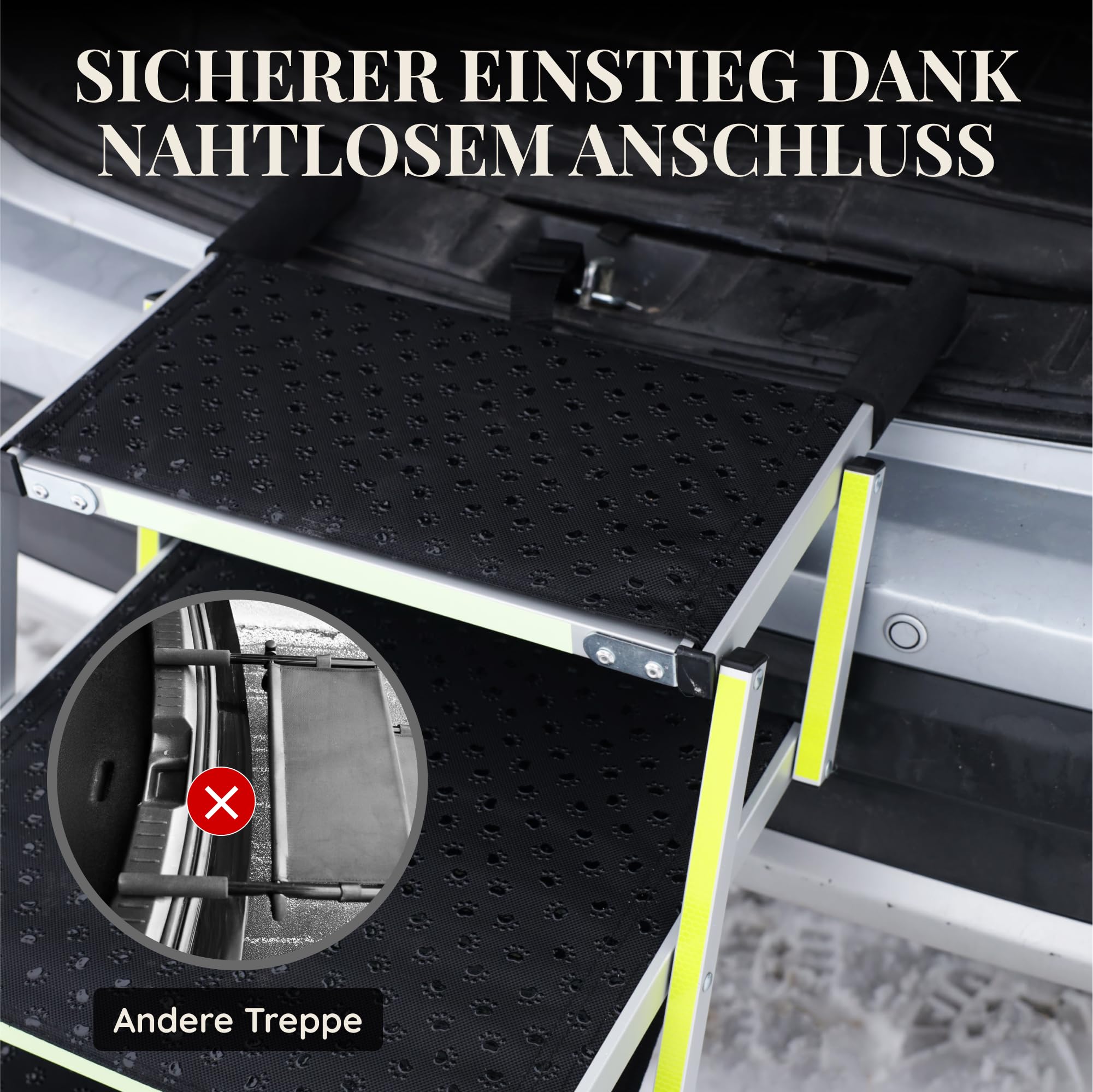 Hundetreppe Auto Klappbar - Hundetreppe Große Hunde - Leuchtende Leitmarkierung - Gelenkschonende Einstiegshilfe Auto Hund - Hundeleiter Faltbar mit Anti-rutsch Einsatz - 77kg Tragkraft - 4 Stufen
