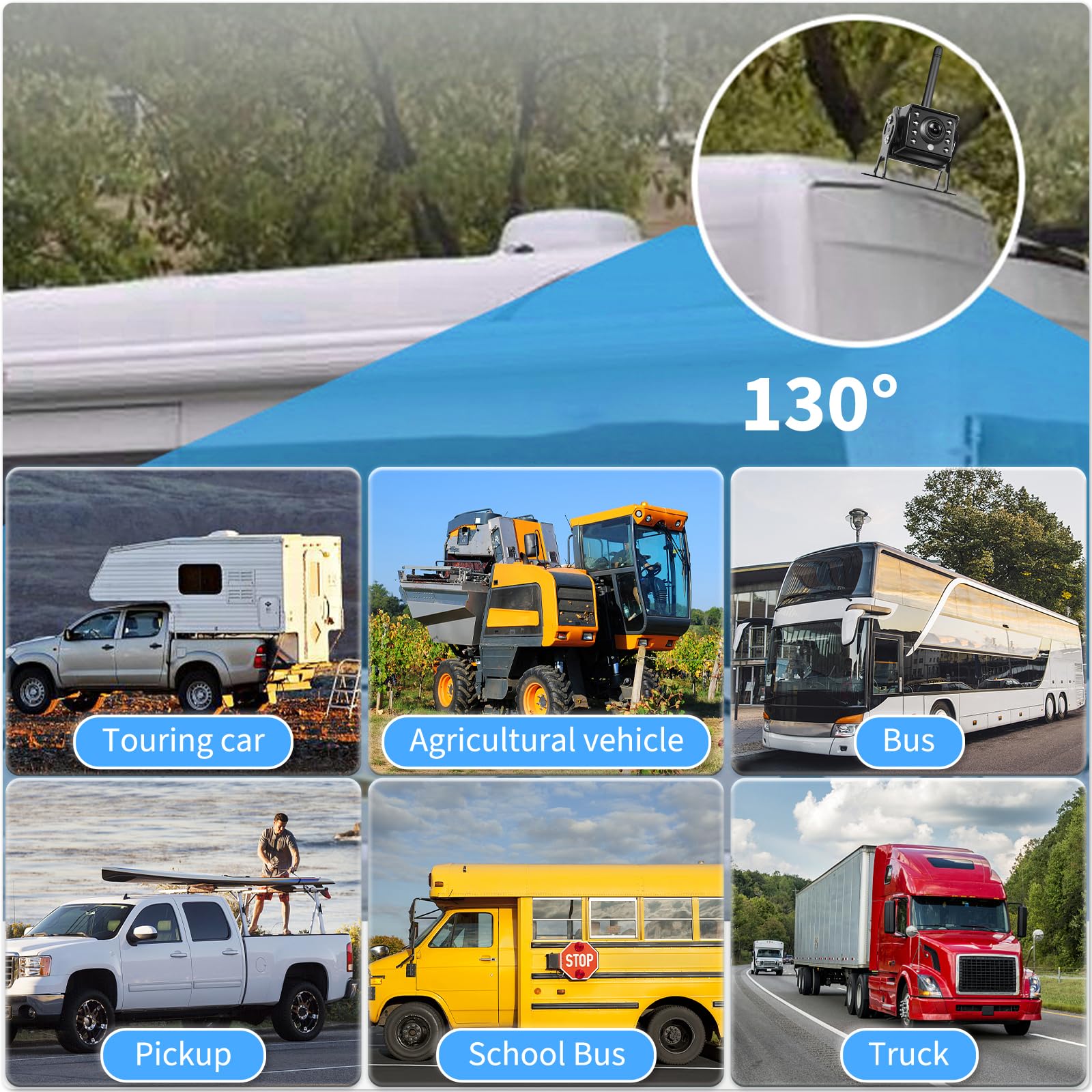 Cyfrowa bezprzewodowa kamera cofania, 7-calowy monitor TFT LCD, 2 x bezprzewodowa kamera zapasowa – IP69, super widoczność w nocy, radiowa pomoc przy parkowaniu do samochodu/przyczepy/bus/ciężarówki