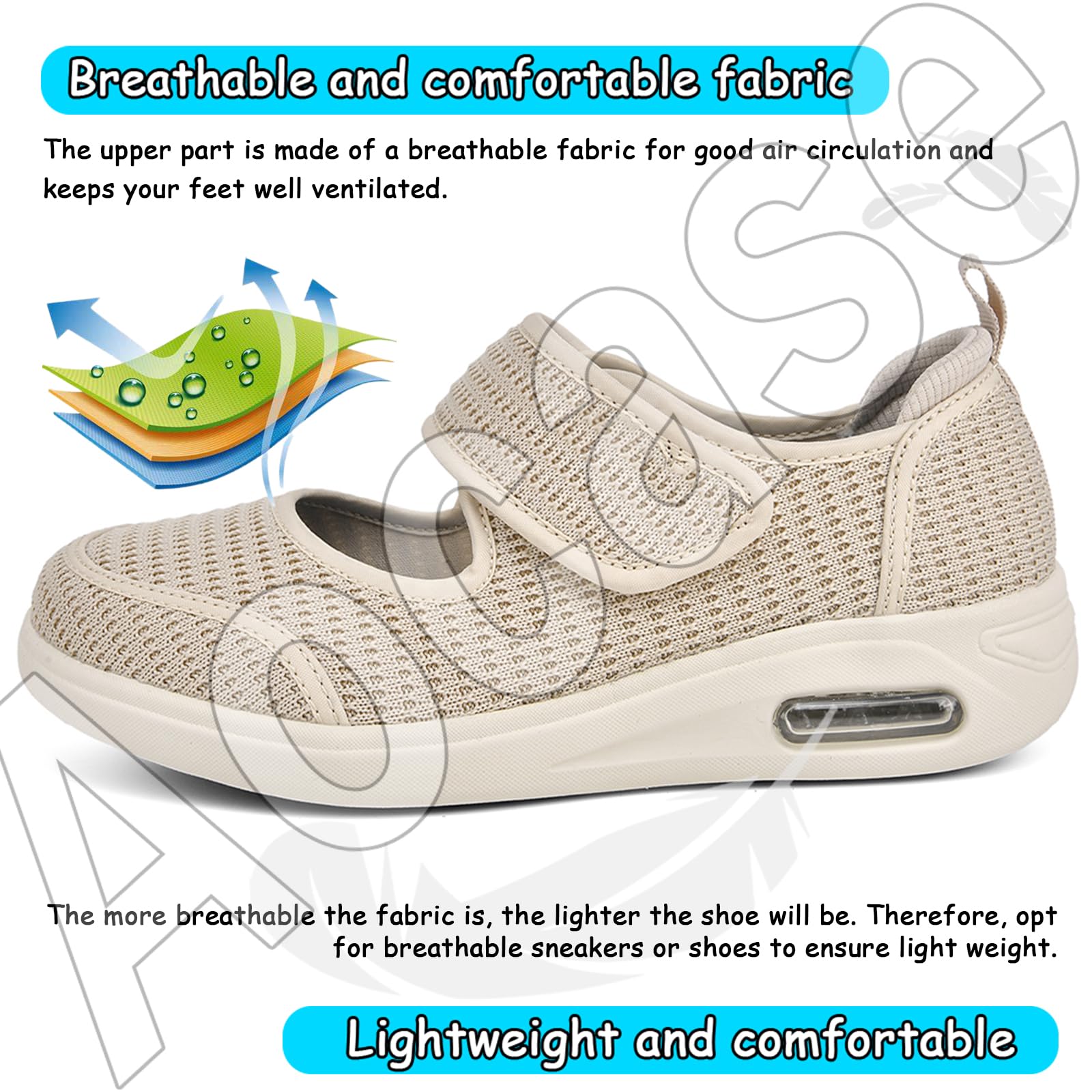 Turnschuhe mit Klettverschluss Damen Schuhe Extra Breite Füße Weite Laufschuhe Dämpfung Bequeme atmungsaktive Outdoor rutschfest,Beige,40.5 EU