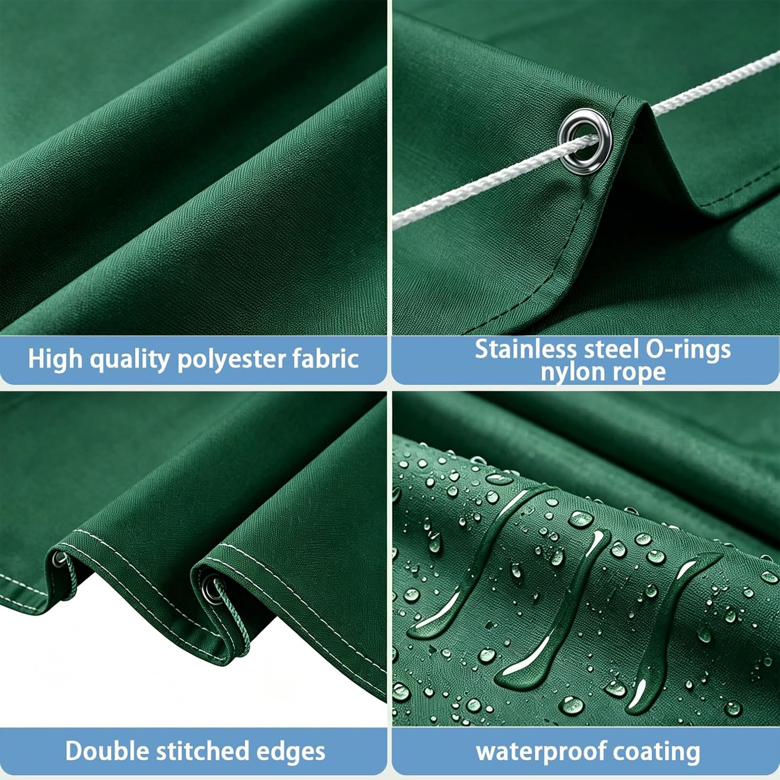 Toldo Retráctil de Onda 250 x 1000 cm con Ojales y Cuerda, Vela Sombra Impermeable y Rectangular con Bloqueo UV y Resistencia a Desgarros para Terraza Jardín Balcón Pérgola, Verde Oscuro