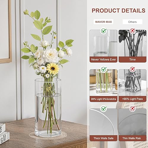 Miniatura 5 de Paquete de 10 jarrones cilíndricos de vidrio para centros de mesa, jarrones de vidrio transparente para decoraciones de boda, vela flotante de