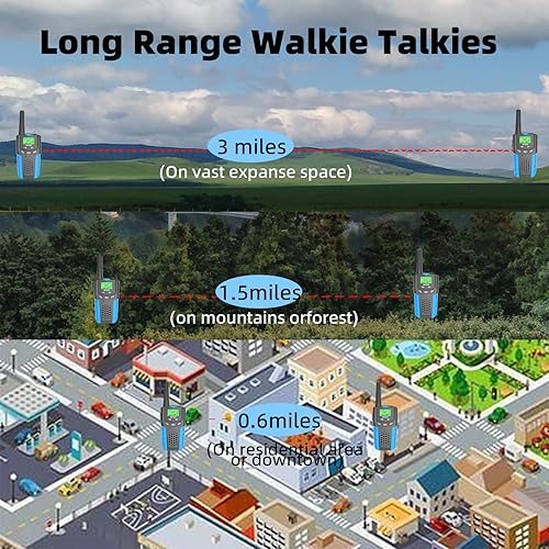 Miniatura 4 de Walkie Talkies recargables para niños, paquete de 3 unidades, walky talky de largo alcance para acampar, senderismo, 48 horas de tiempo de trabajo