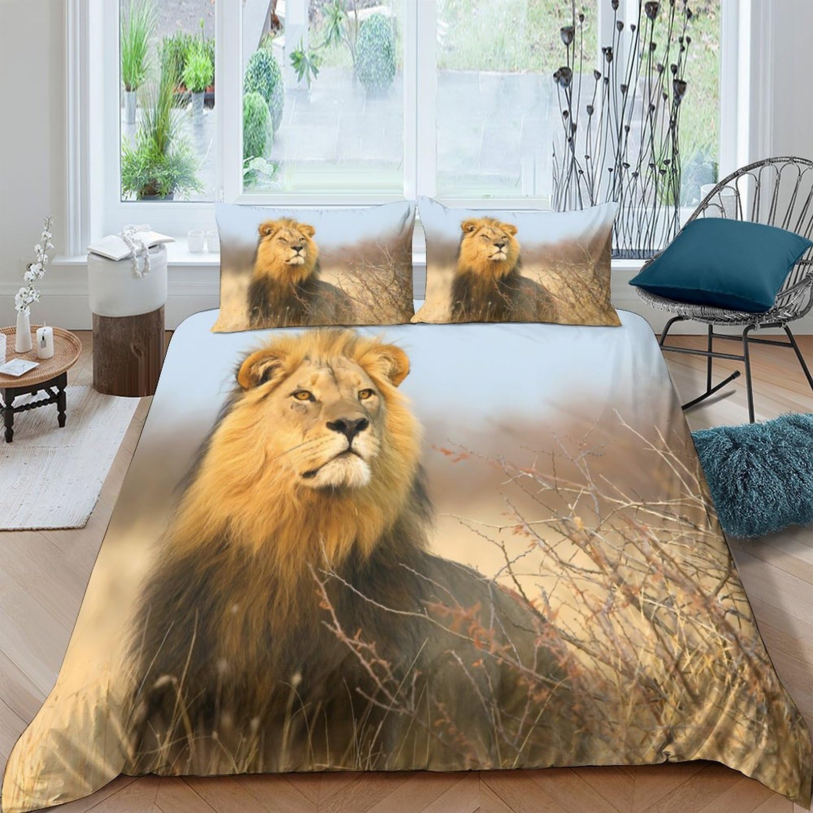 Ctjqhvkz Style-2 3D Printed Lion Majesty Fitted Sheet Microfiber Soft Breathable Savannah King Mattress Cover For Bedroom Guest Room Decor Single（135X200cm）