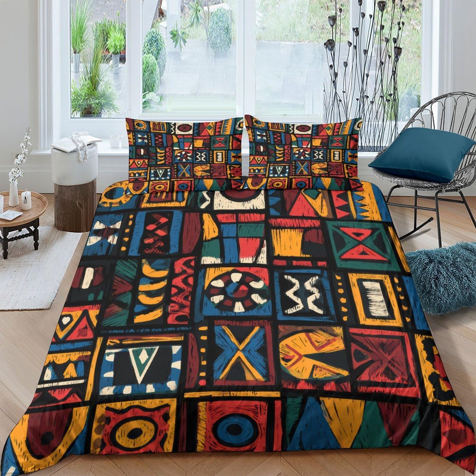 Ctjqhvkz Style-9 3D Printed African Tribal Pattern Fitted Sheet Microfiber Soft Bed Cover Colorful Geometric Mattress Decor For Bedroom Single（135X200cm）