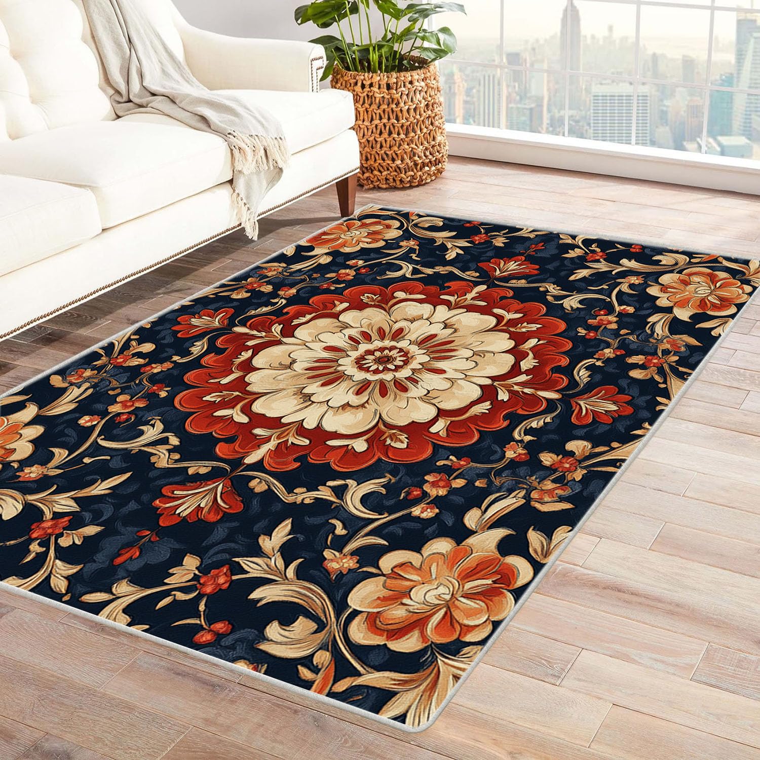 Tapis de salon vintage lavable en machine pour une cuisine propre et élégante