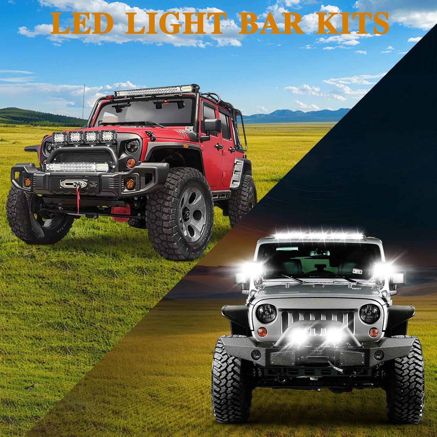 LED Light Bar Kit, 32Inch 300W LED Light Bar, 12 Inch 120W Lights Bars 4PCS 4 Inch 60W Led Pod Lights with Wiring Kit 12V Off Road Fog Lighting for Trucks Tractor Utv ATV RV SUV Boat Snowplow