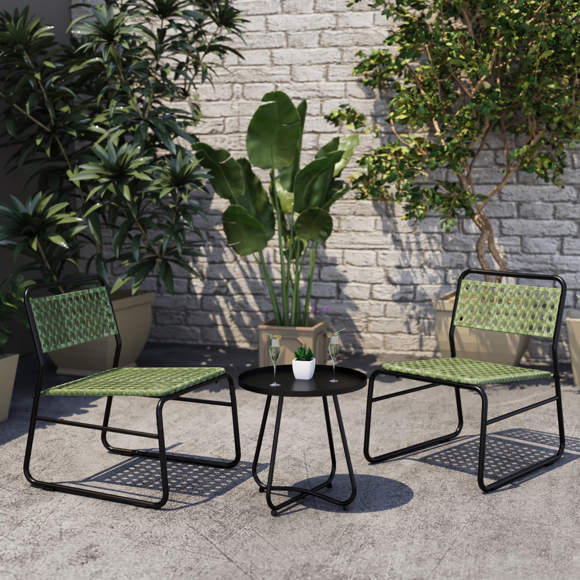 casa.pro Set da Bistrot Tavolino e 2 Sedie da Esterno Arredo Bistrò Set Mobili da Patio Balcone Terrazza Set da Caffè all'Aperto - Polyrattan Verde