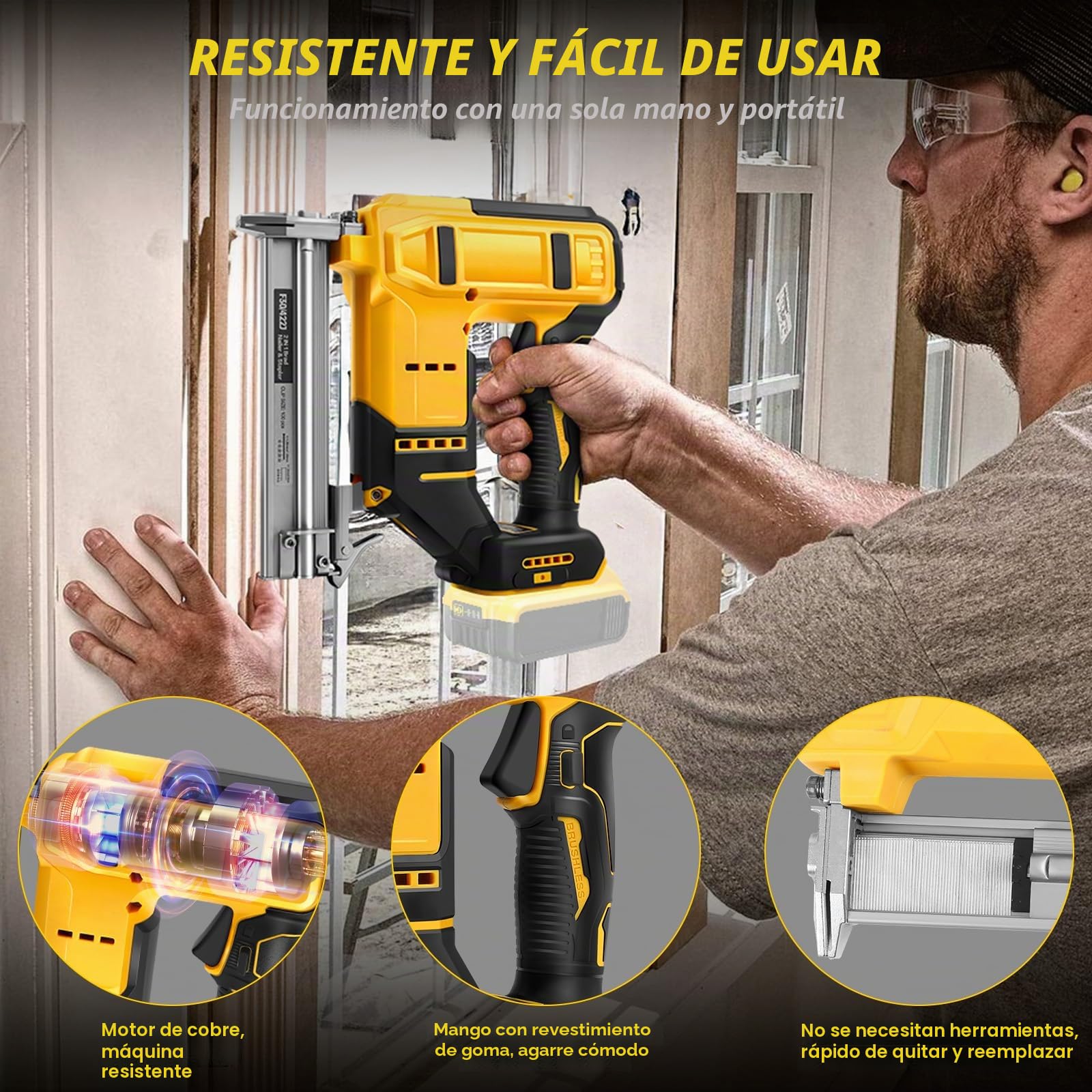 Clavadora inalámbrica de puntilla compatible con batería Dewalt 20V (sin batería), grapadora eléctrica sin escobillas de 18GA con 500 clavos y 500 grapas, pistola de clavos inalámbrica de 2 modos para