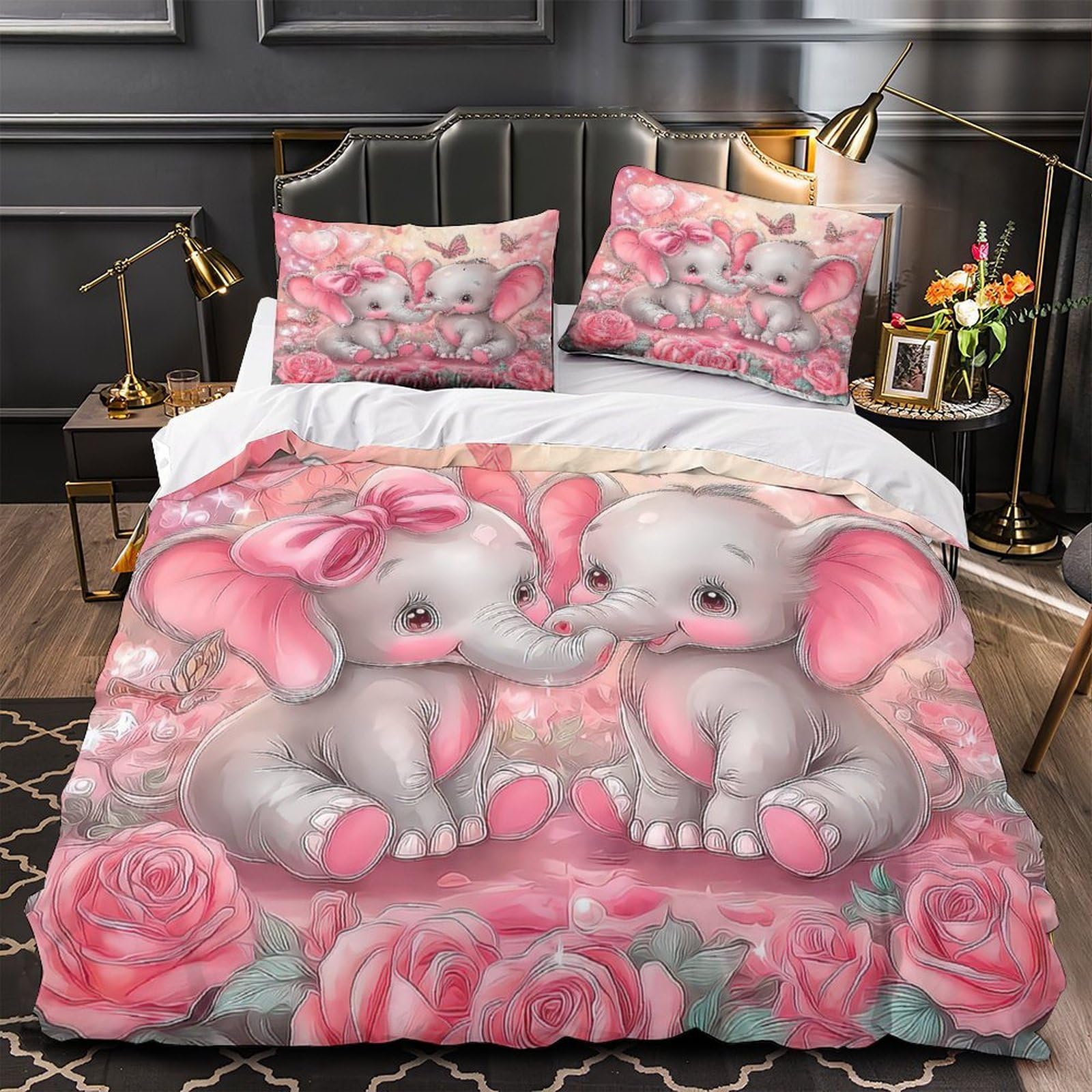Housse de couette éléphants 140x200 parure de lit enfant ado en microfibre
