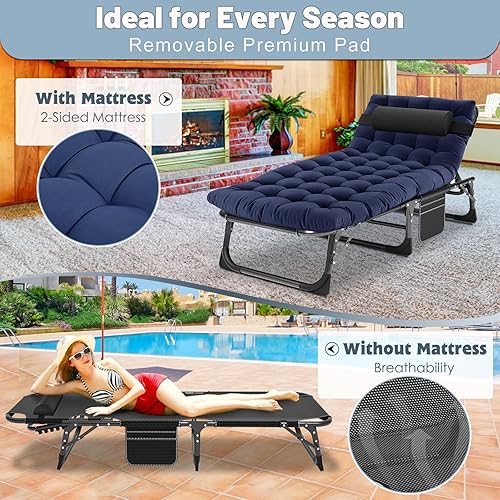 Miniatura 5 de Slsy Catres de dormir para adultos, tumbonas plegables de 5 posiciones al aire libre, cama plegable portátil para playa, césped, camping, piscina,