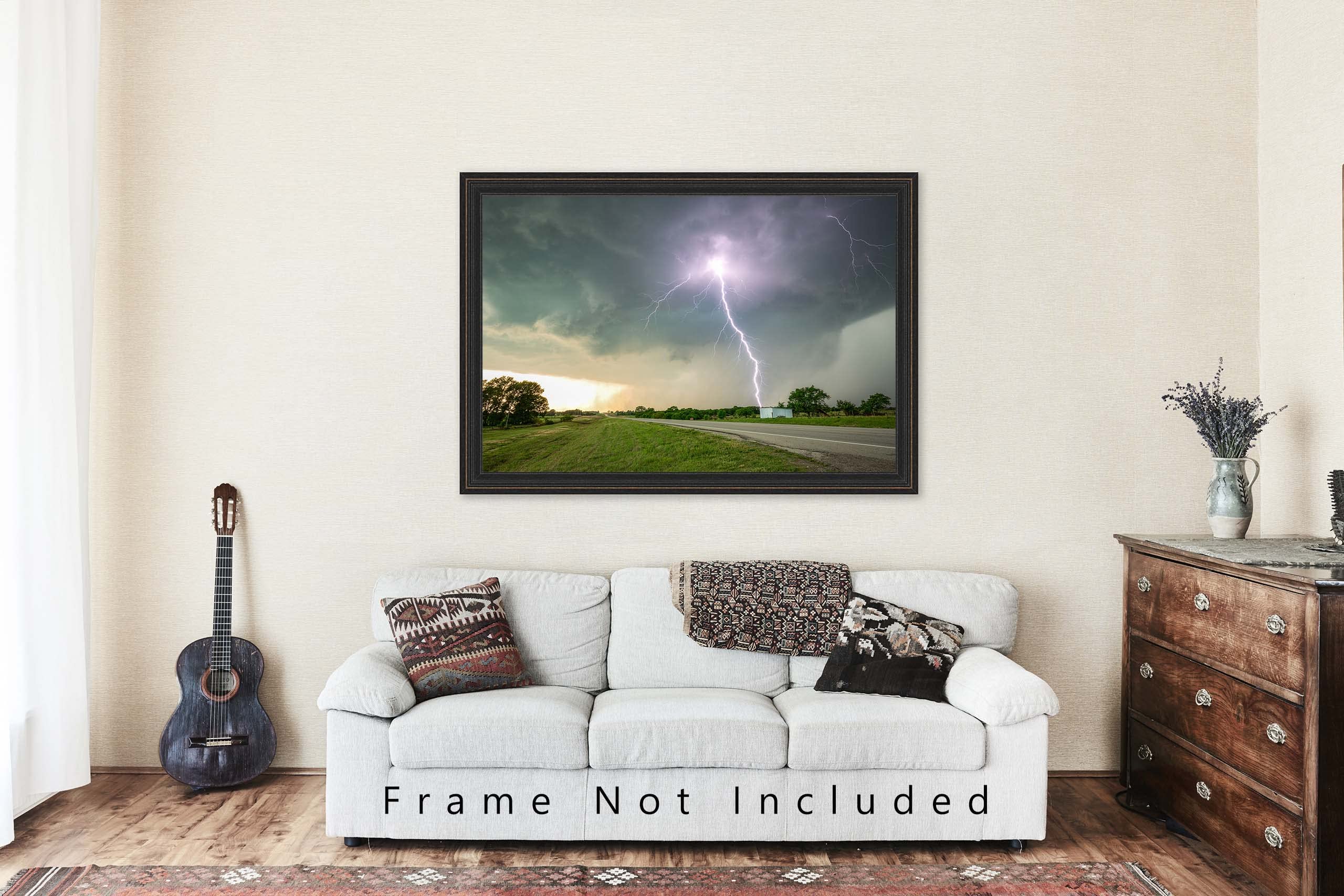 Lightning Bolts and Firefly on Stormy Evening in Oklahoma  Framed First Lightning Strike 8\