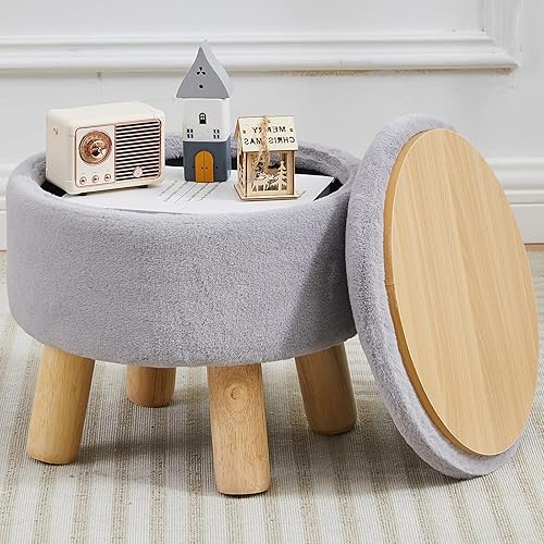 Taburete otomano pequeño con almacenamiento, reposapiés otomano de piel sintética suave para sofá, reposapiés redondo con almacenamiento, otomanas