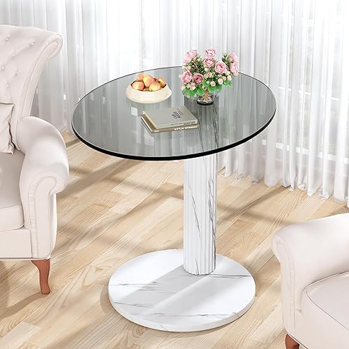 Glass Round Coffee Table End Table, 22-Inch Modern Tempered Transparent