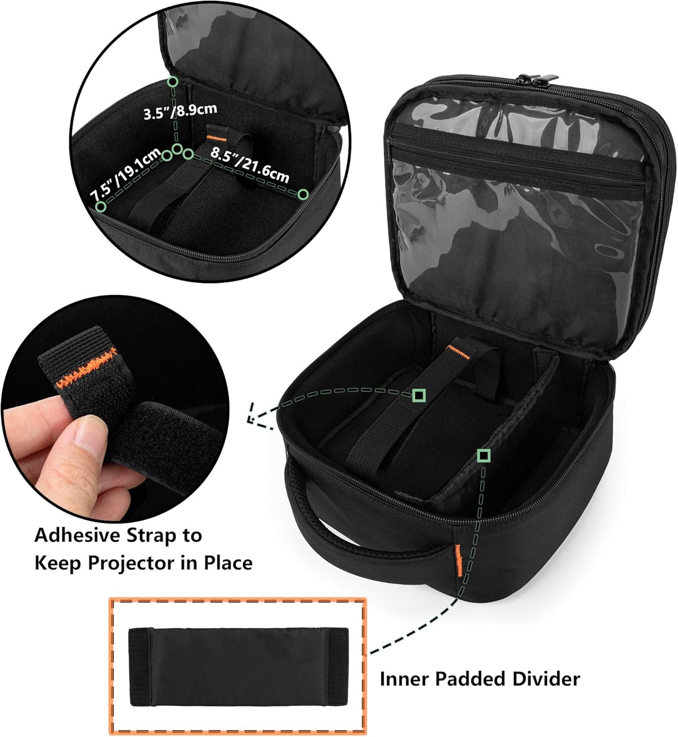 CURMIO Double Layers Projector Case, Mini Projector Carrying Bag with Detachable Divider Compatible with DR.J Professional and QKK Mini Projector, Black : Electronics