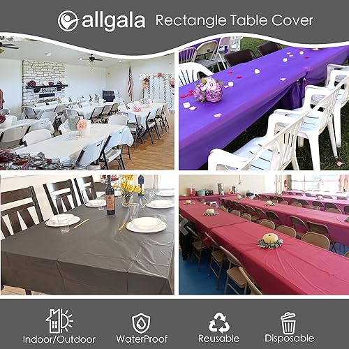 Miniatura 7 de allgala Paquete de 12 manteles desechables de plástico de alta calidad, peso medio, 54 x 108 pulgadas, impermeable, resistente a las manchas, fácil