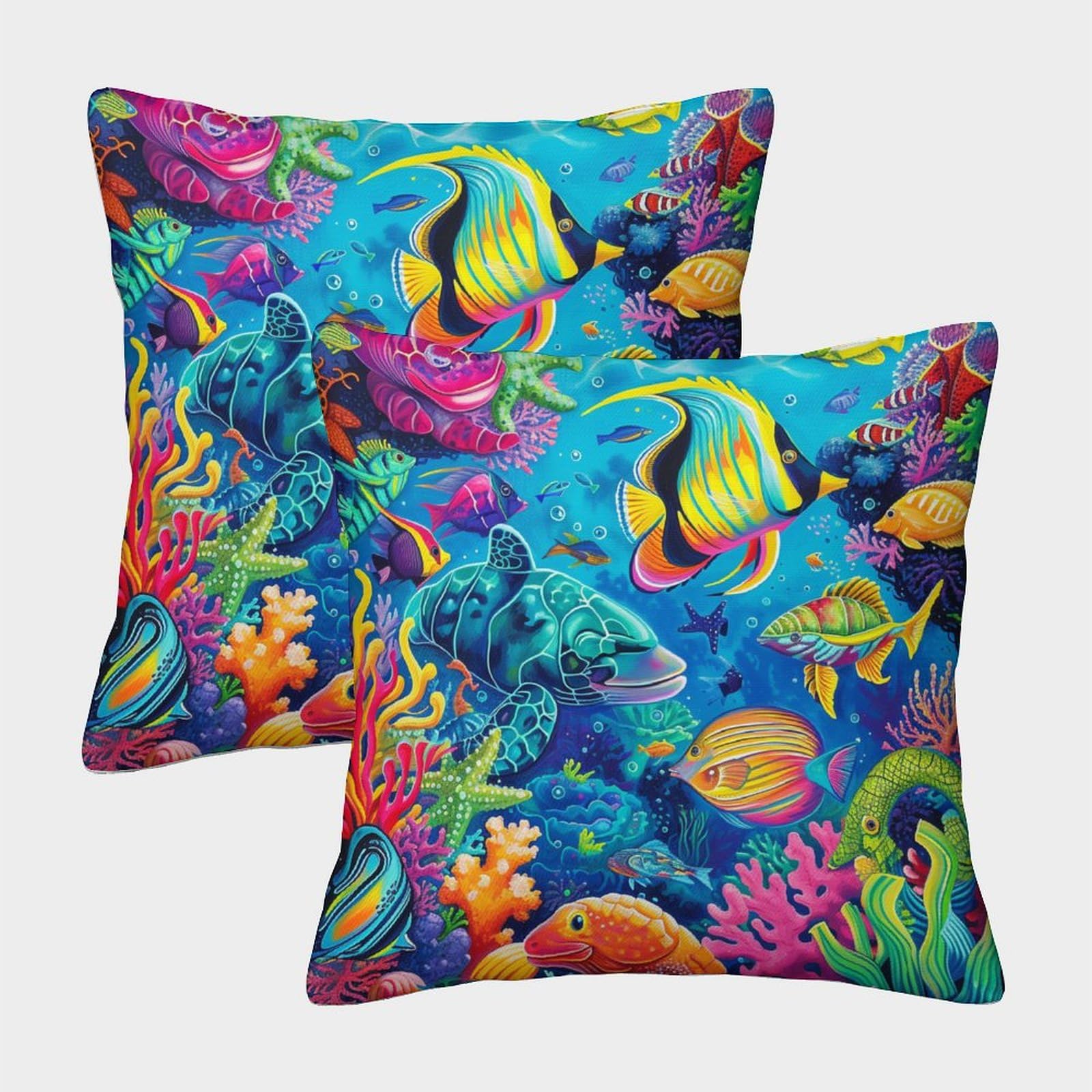 Felasbuid Style-1 Sea Life Sea Animals Pillow Cases 2 Pack Cozy Pillowcases Art Cushion Covers Zippered Decor Couch Living Room 40X40cm